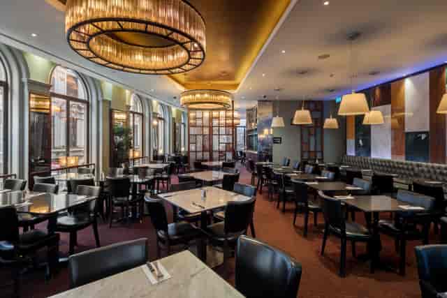 Elegant dining space at Angus Steakhouse, ideal for corporate events and private gatherings.