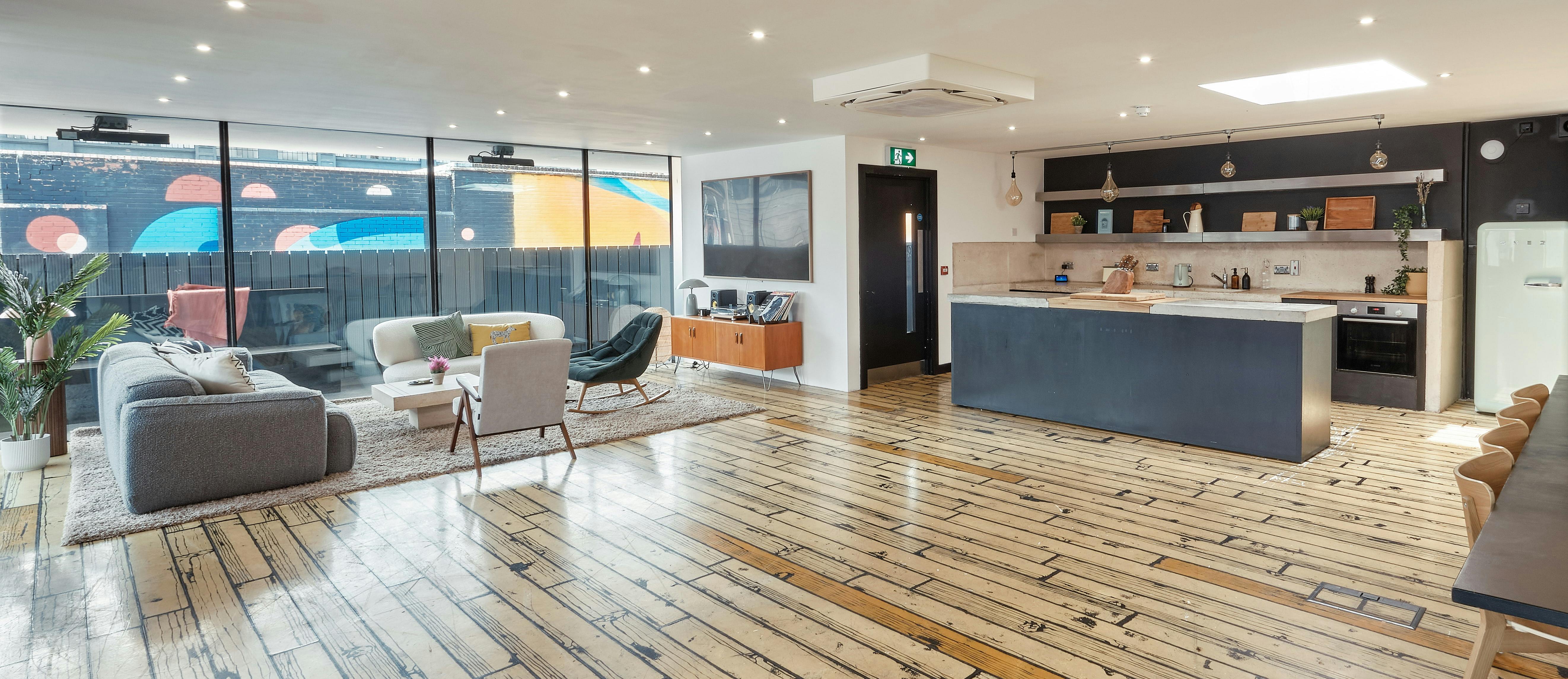 Modern lounge at Chance Street, ideal for creative meetings and team gatherings.