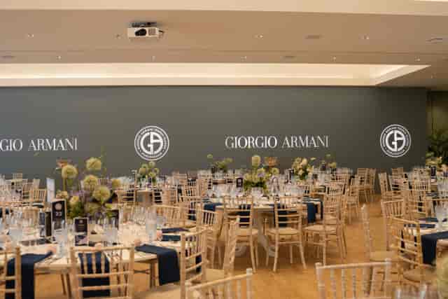 Gala setup at The Hurlingham Club with floral centerpieces for corporate events and brand launches.