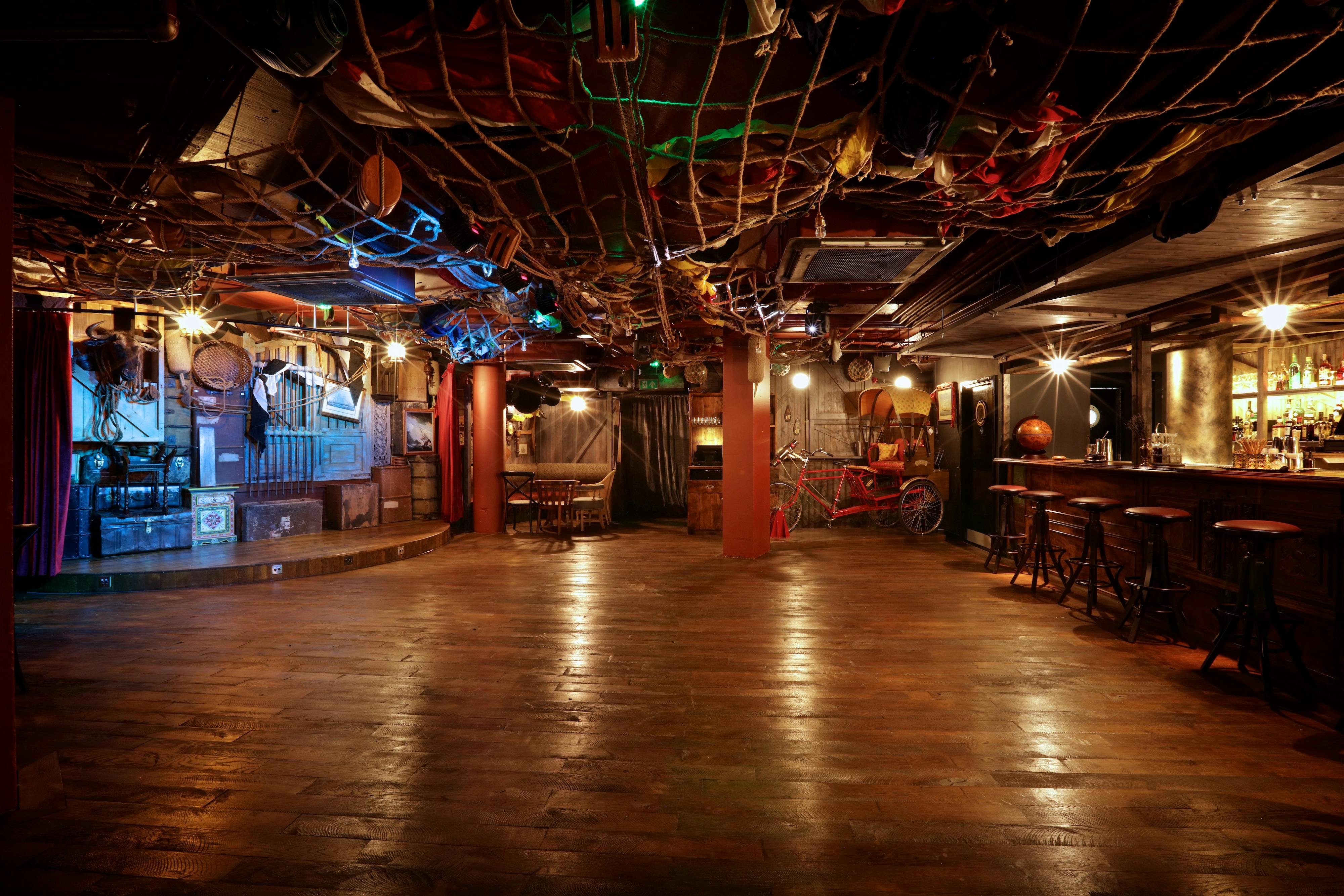 Luggage Room at Mr Fogg's: rustic decor venue for themed parties and networking events.