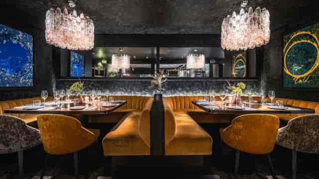 Private dining room at The Mandrake with elegant decor for upscale events and meetings.