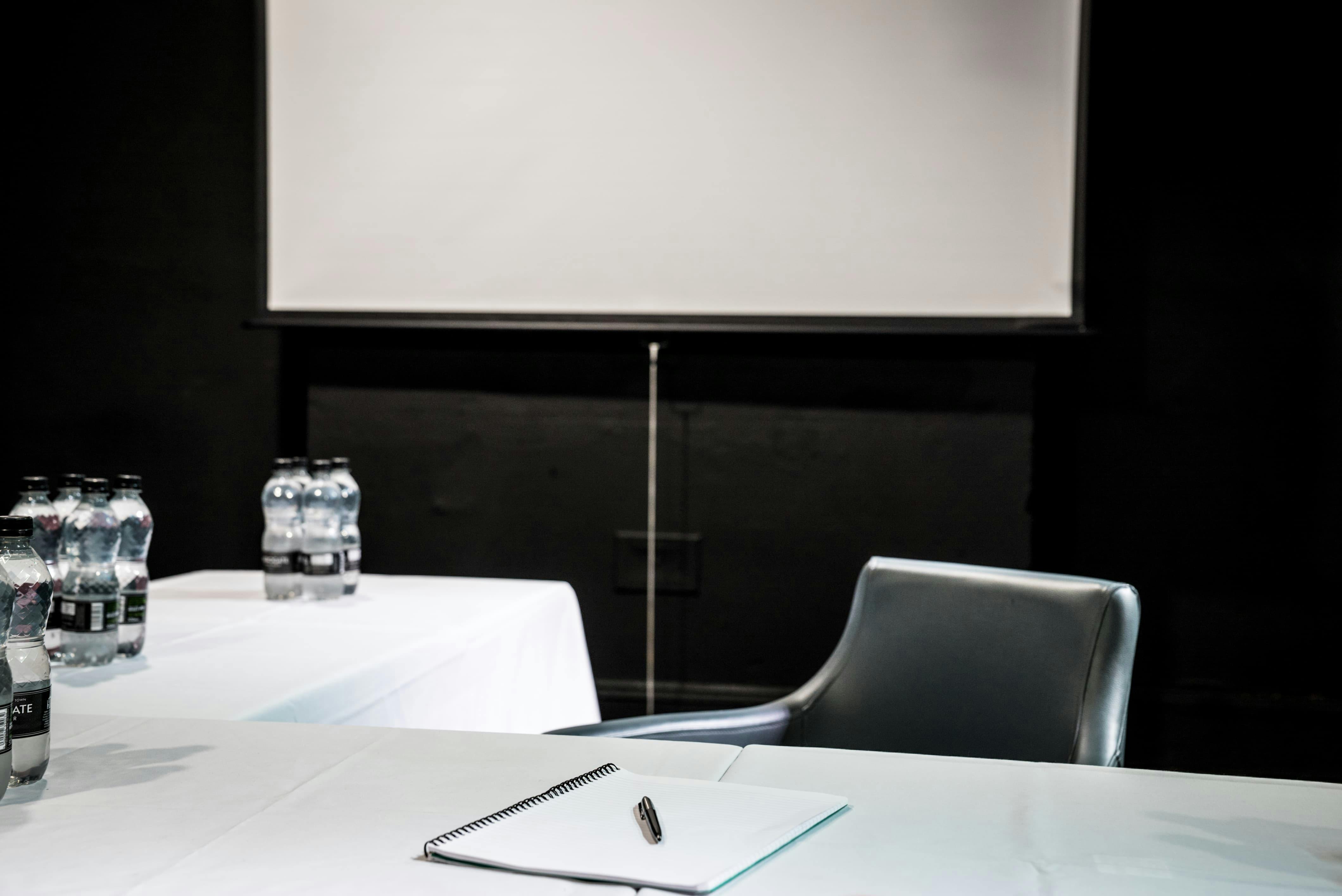 Corporate hire room in Brixton Jamm with modern setup for meetings and brainstorming.