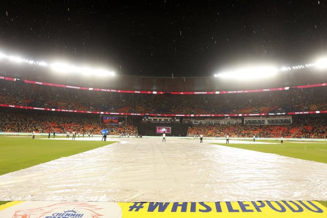 IPL event at Principality Stadium with covered field, showcasing contingency planning.