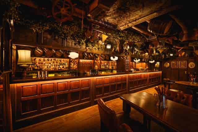 Elegant bar area at Mr Fogg's City Tavern, perfect for themed events and cocktail receptions.