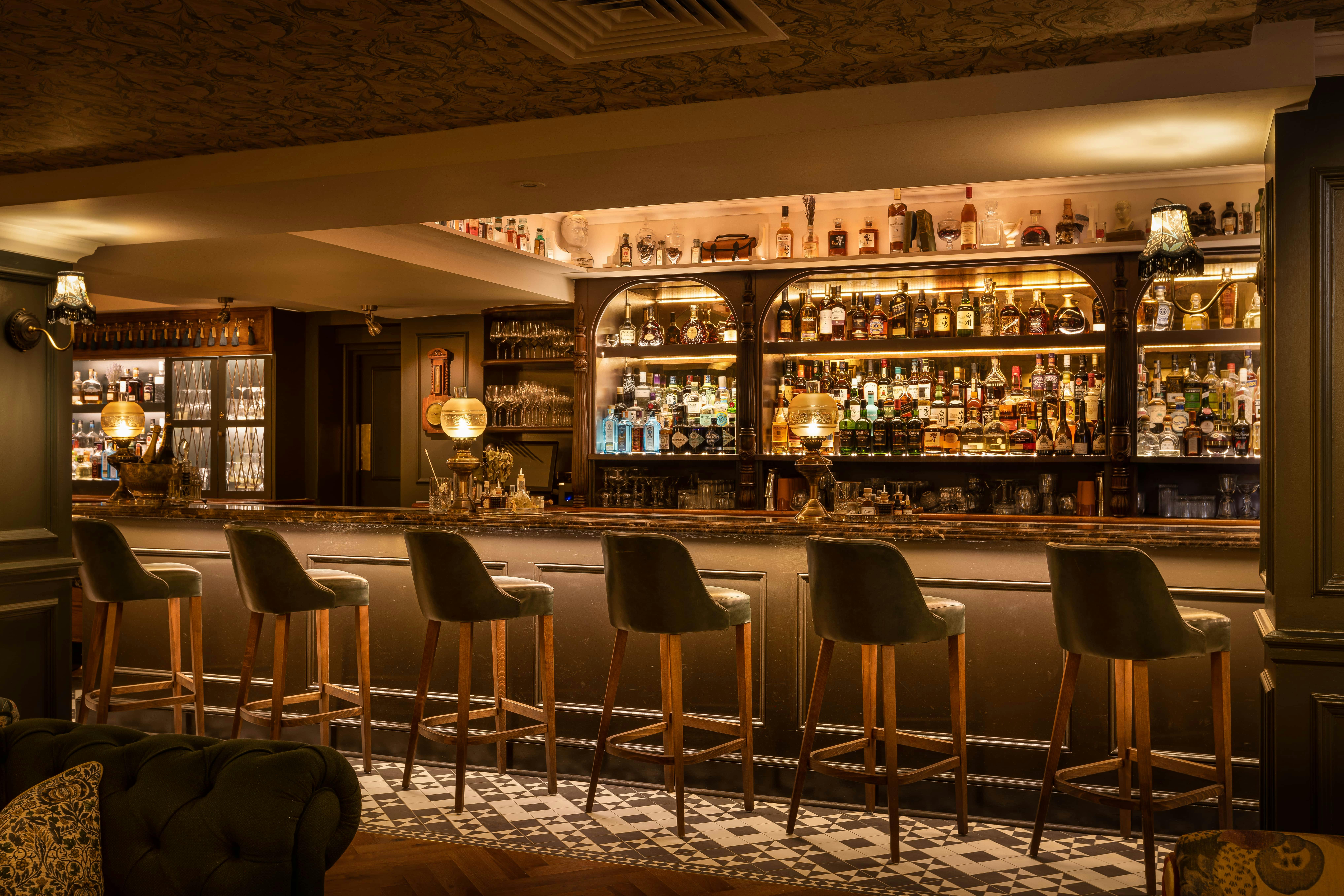 Sophisticated bar at Mr Fogg's Apothecary, ideal for networking events and receptions.