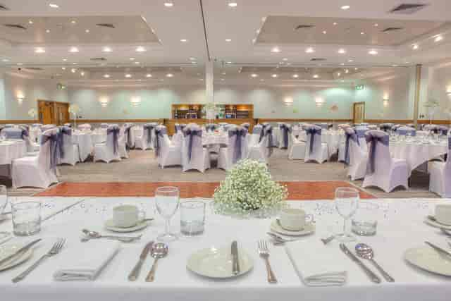 Lydiard Suite banquet hall with elegant decor for weddings and formal events.