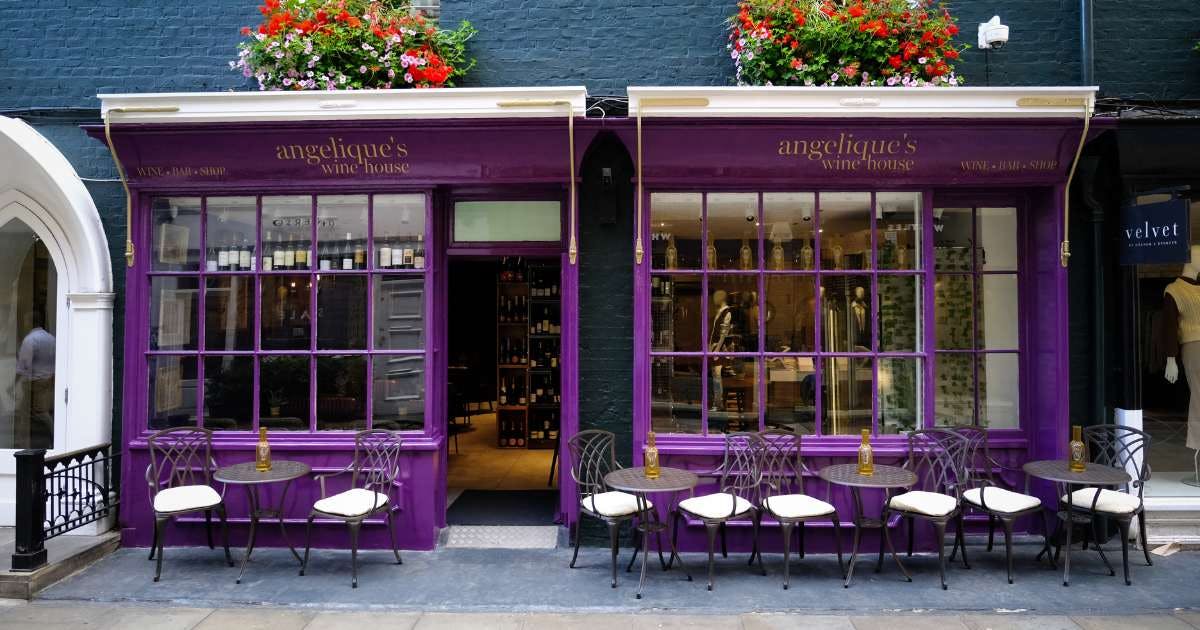 Whole Venue Exclusive Hire at Angéliques Wine House, vibrant purple exterior for intimate gatherings.