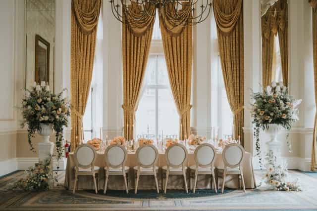 Elegant banquet table in Empire Room, The Landmark London for weddings and corporate events.