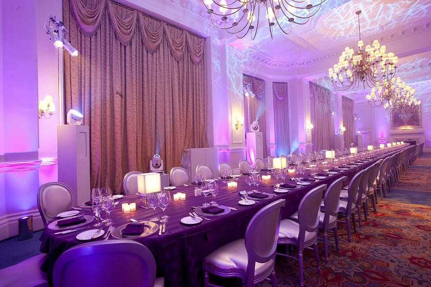 Elegant banquet hall in The Landmark London, ideal for galas and corporate dinners.