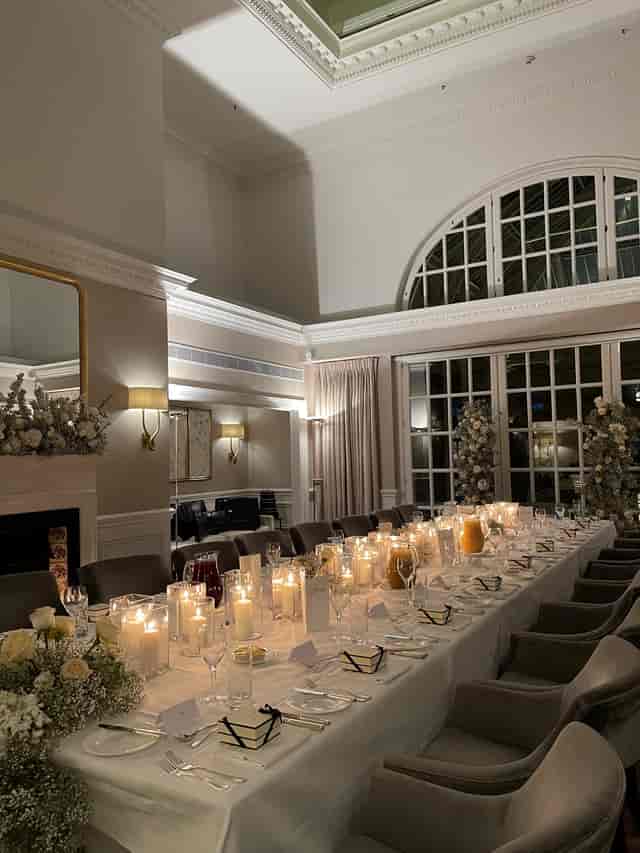 London Tower Suite banquet, candles, flowers, corporate event