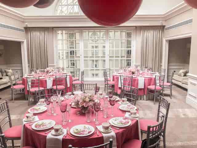 Tower Suite London event, pink linens, intimate dinner