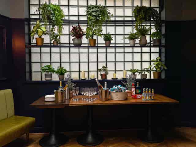 Elegant beverage station at The Snug, perfect for networking events and receptions.