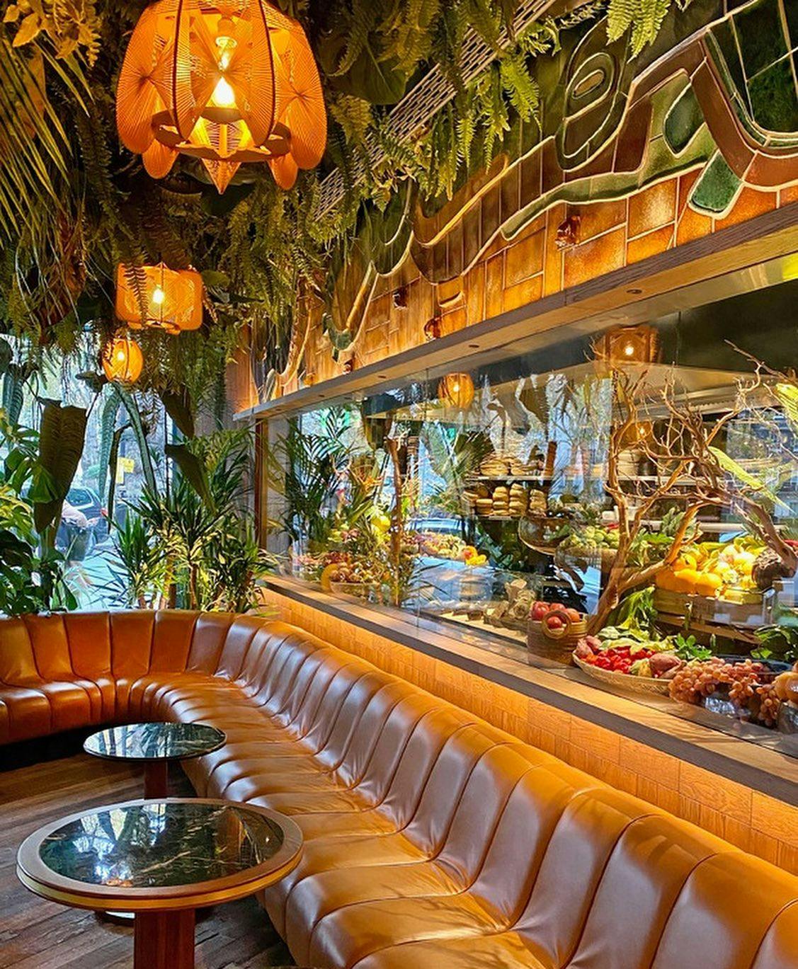 Vibrant Amazónico London restaurant with lush greenery, ideal for networking events.