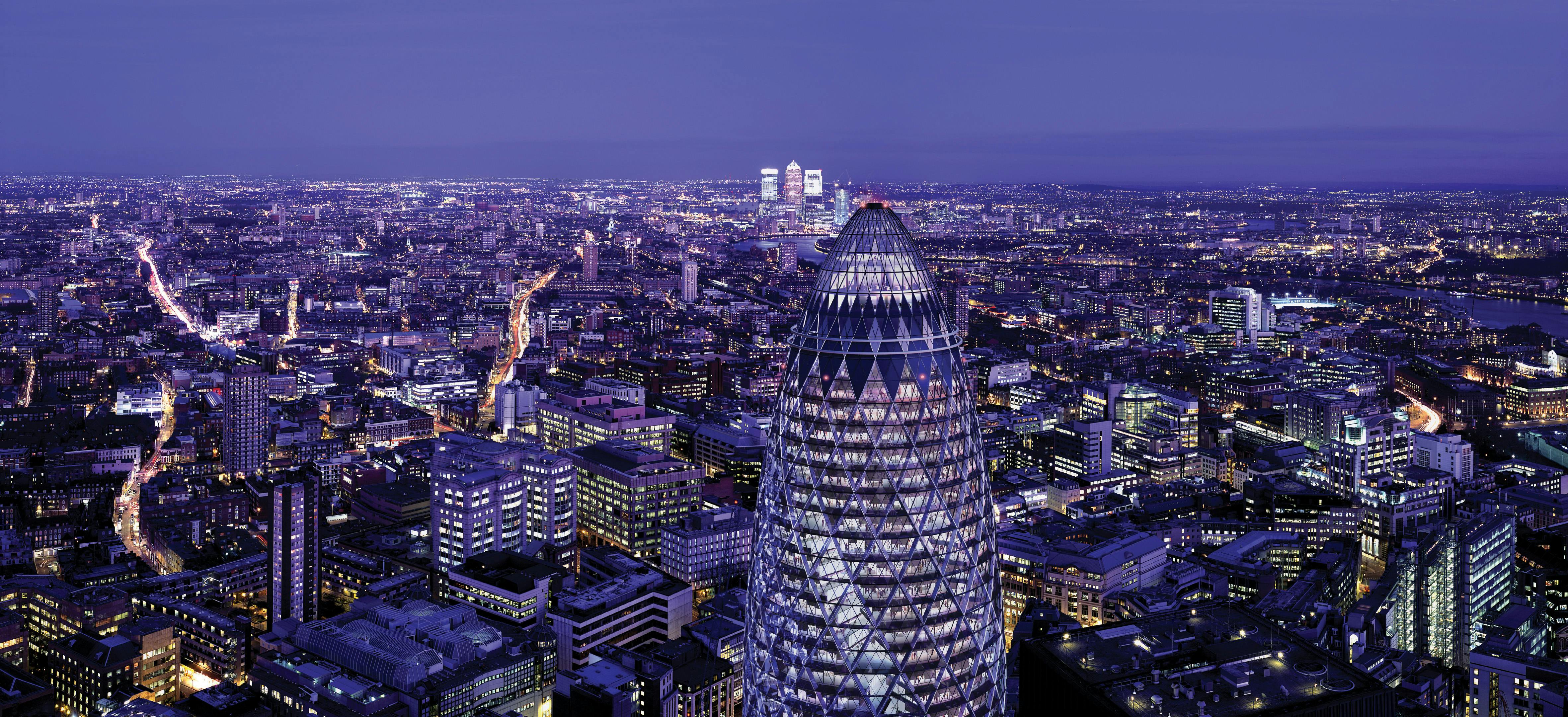 Aerial view of Searcys at the Gherkin for New Year's Eve gala dinner.