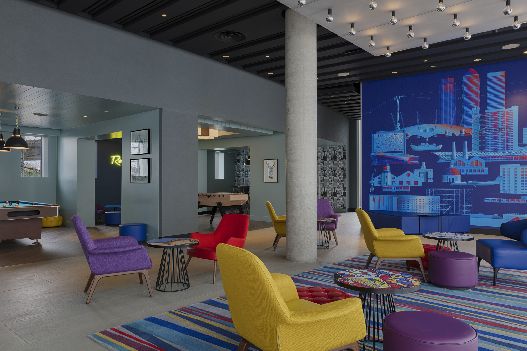 Vibrant lounge at WXYZ bar, ideal for networking events and casual meetings. - Banner