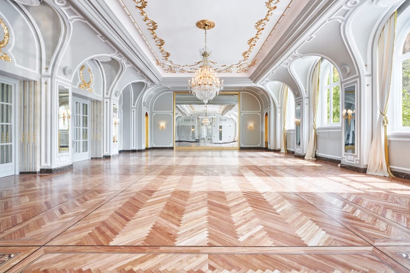 Elegant ballroom with chandelier at Mandarin Oriental Ritz, ideal for weddings and events.