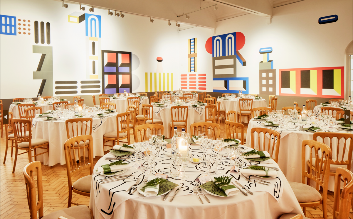 Elegant dinner setup in Camden Art Centre with abstract art, perfect for corporate events. - Banner