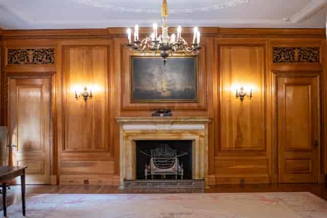 Elegant meeting space in Brewers Hall with wooden paneling, ideal for events.