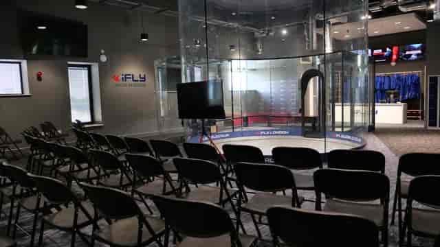 iFLY Indoor Skydiving Flight Deck: versatile event space for corporate presentations and team-building.