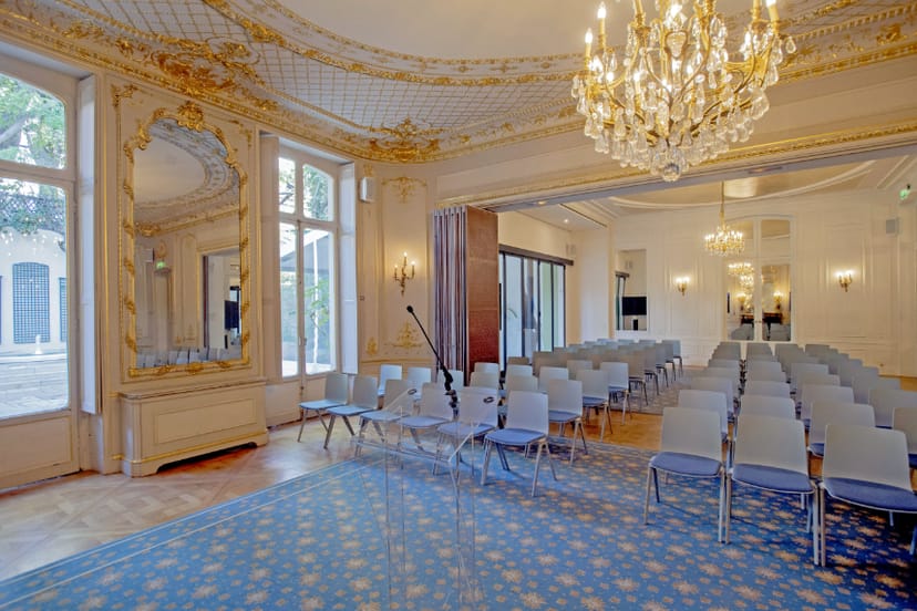 Elegant Grand Salon Quadrille with chandeliers, perfect for upscale corporate events.