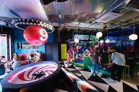Vibrant Birdies Crazy Golf event space with colorful decor for networking and team-building.