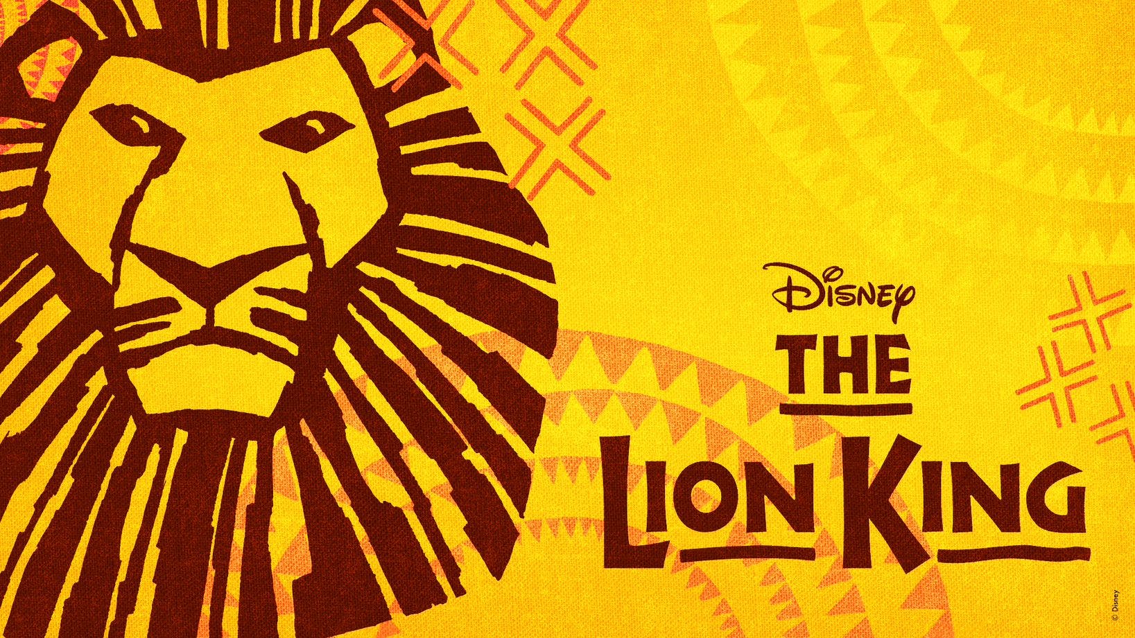 Ambassadors Lounge graphic for "The Lion King" with a lion's face, ideal for themed events.