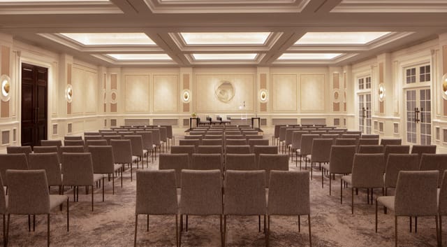 Four Seasons Ballroom at Hampshire Hotel, elegant theater-style seating for conferences.