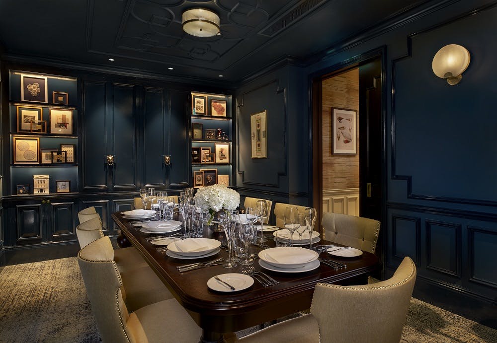 Elegant Knightsbridge Room at 100 Queen's Gate Hotel, ideal for corporate dinners and events.