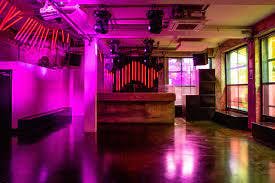 Vibrant event space at 93 Feet East with dynamic lighting for parties and corporate events.