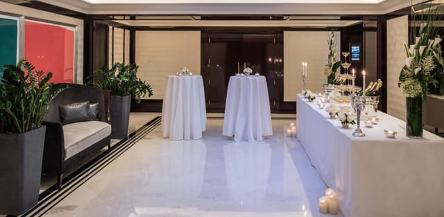 August Boppe Meeting Room, elegant tables for cocktail reception in The Peninsular Paris.