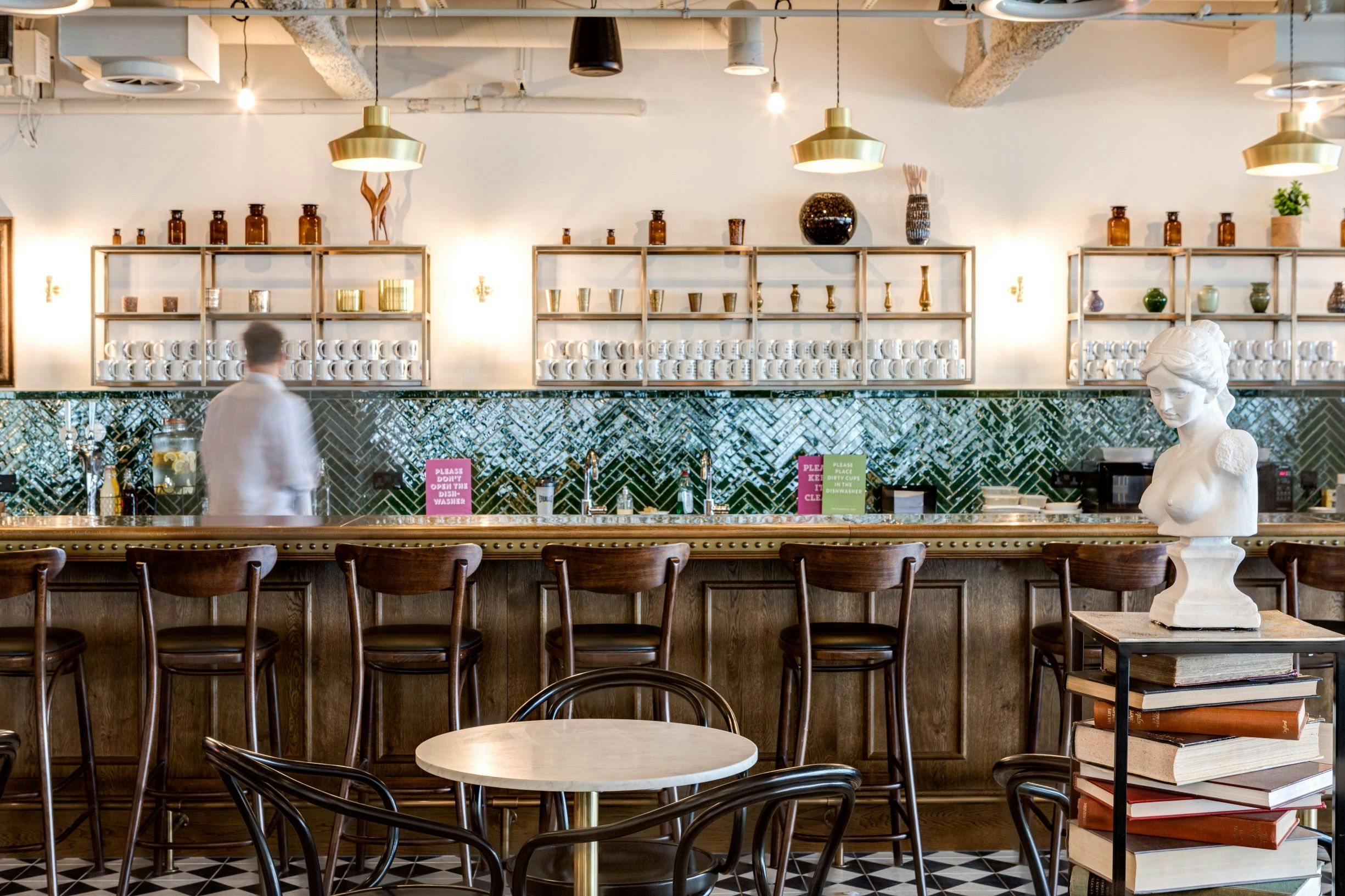 Stylish bar area in Mindspace-Old Streets for networking events and cocktail receptions.