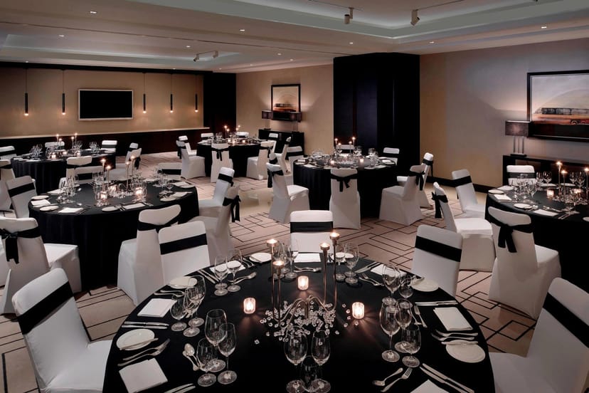 Elegant banquet setup in Dubai Ballroom 1-2, ideal for corporate dinners and events.