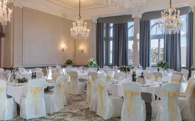 Elegant banquet hall at DoubleTree Harrogate, ideal for weddings and formal events.