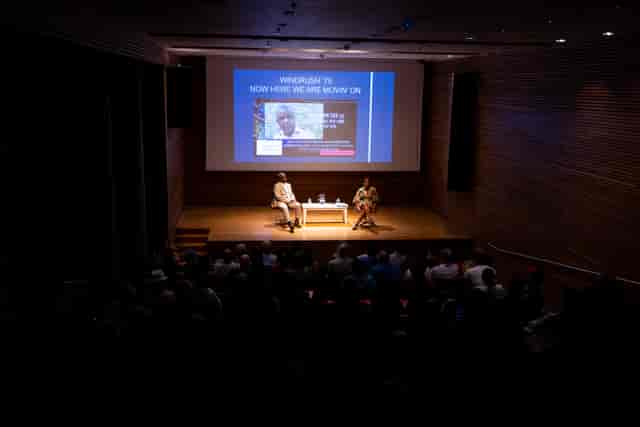 Panel discussion at The Ondaatje Wing Theatre, National Portrait Gallery, engaging audience.