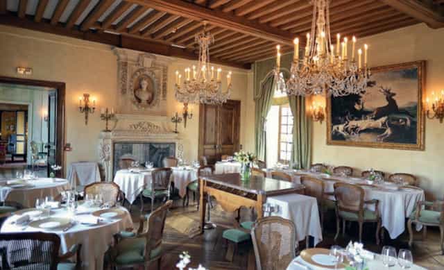 Elegant dining room at Château de Courcelles, perfect for upscale events and formal dinners.
