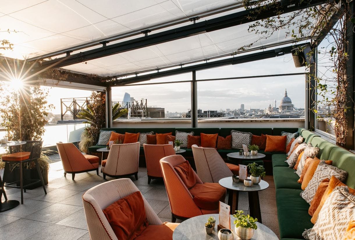 Stylish rooftop venue with city views for networking events in Wagtail London.