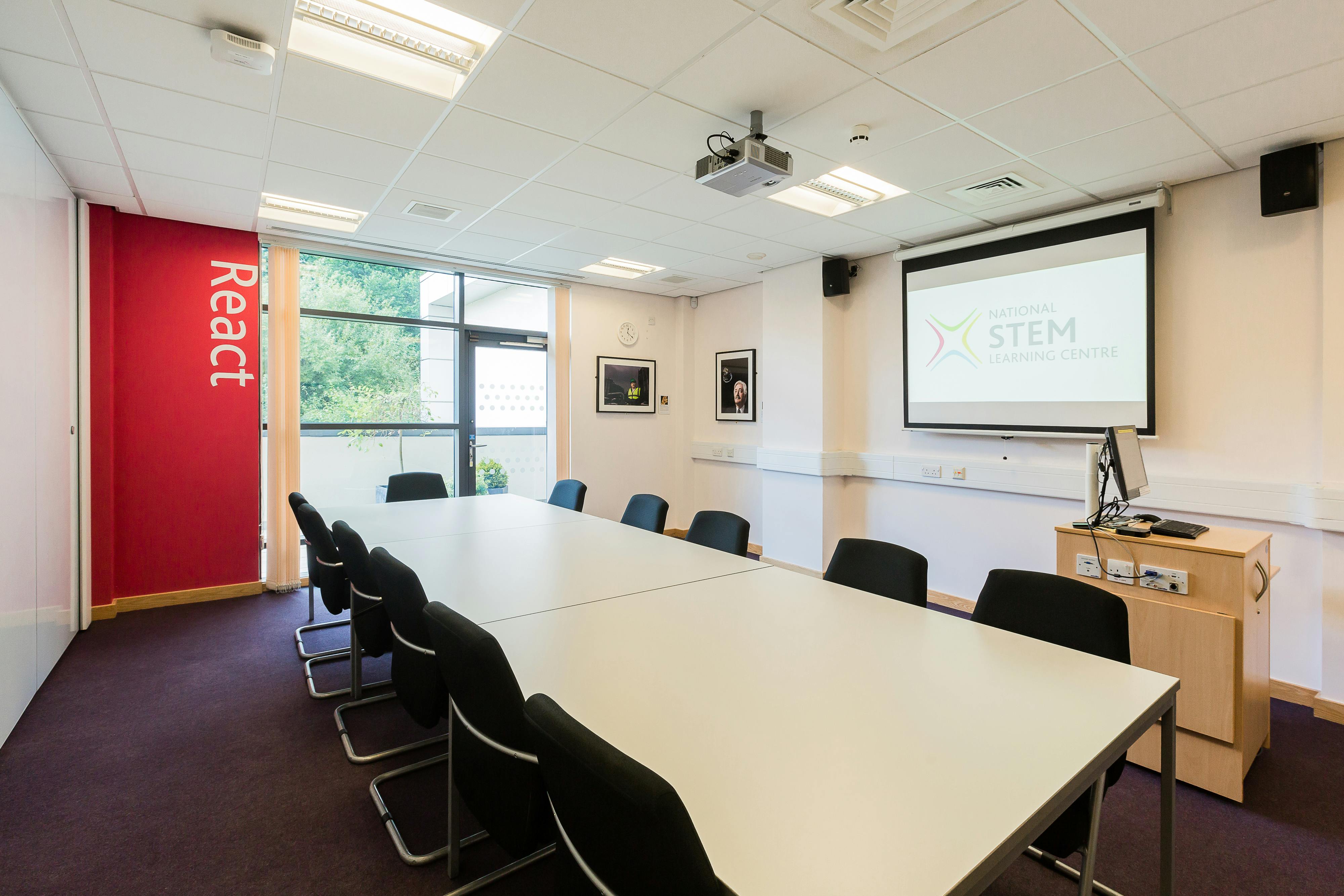 Seminar room at National STEM Learning Centre, ideal for workshops and presentations.