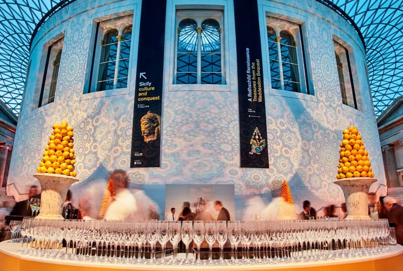 Great Court at The British Museum with elegant bar setup for networking events.