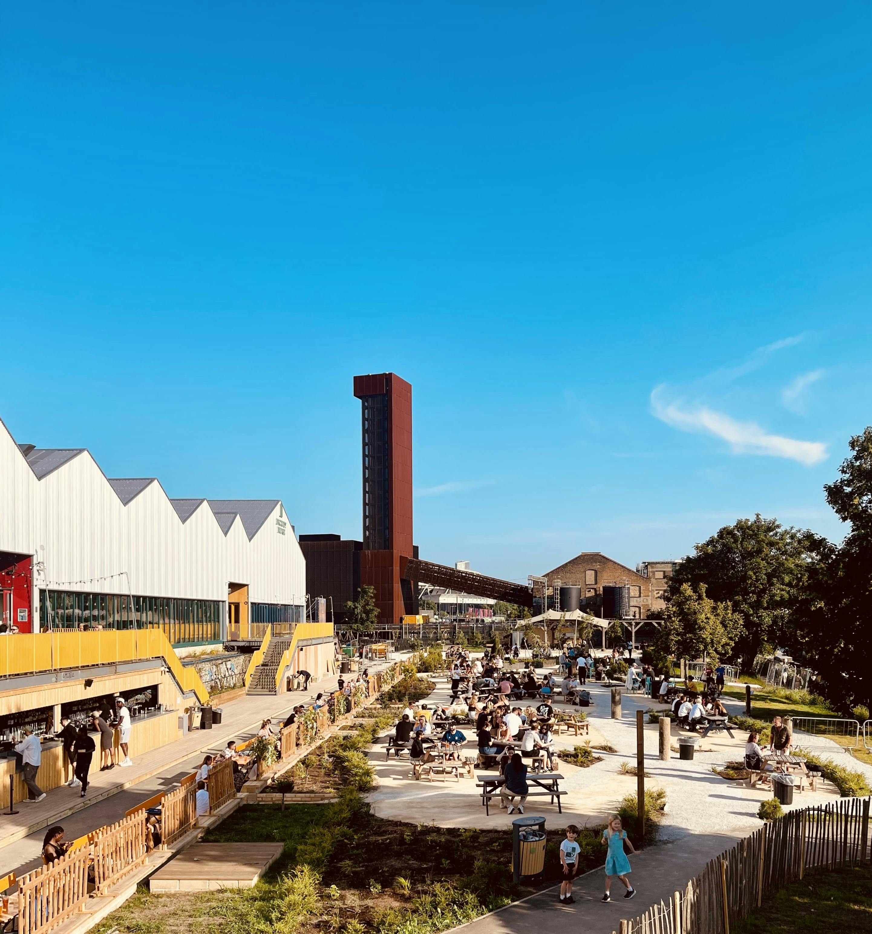 Vibrant outdoor venue at Hackney Bridge, ideal for events and gatherings.