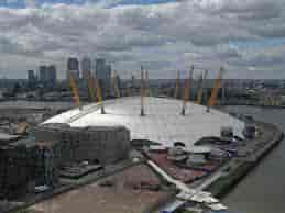 The O2 arena's iconic dome, perfect for concerts and events near the river.