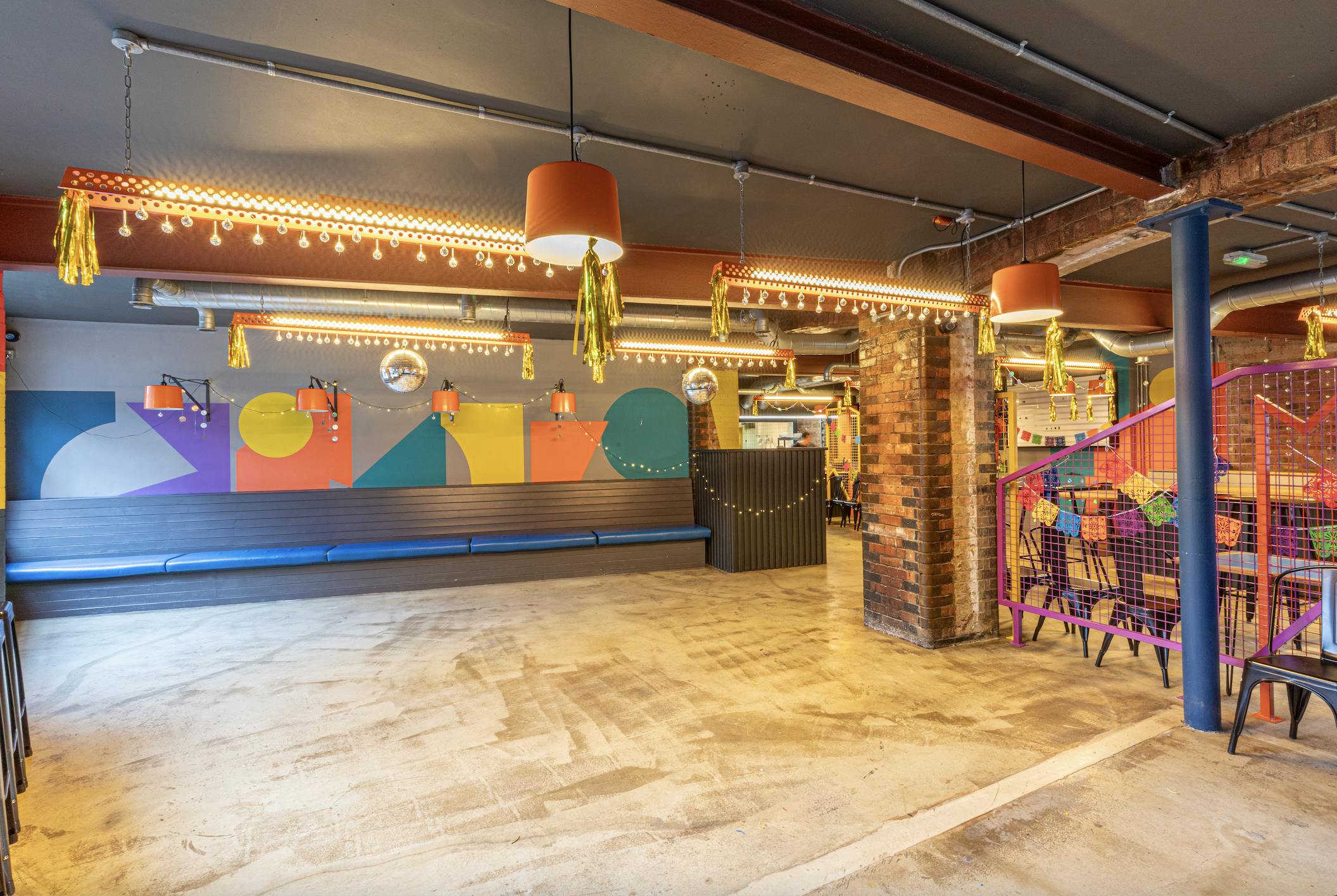 Vibrant Medley Market event space with colorful decor for gatherings and meetings.