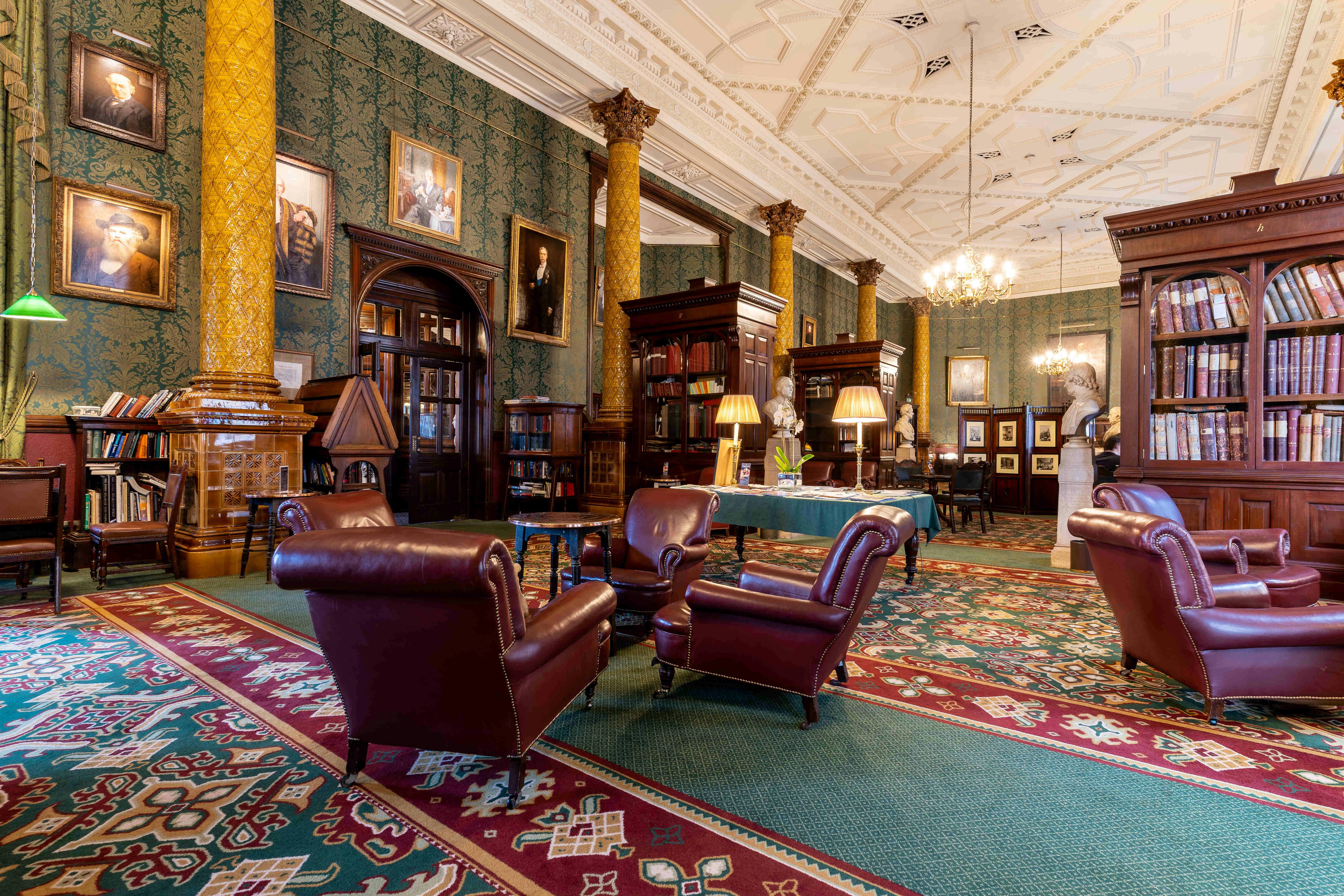 Smoking Room at National Liberal Club: elegant library for exclusive events and meetings.