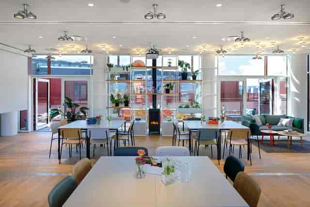 Modern event space in Zoku Copenhagen, ideal for workshops and networking.