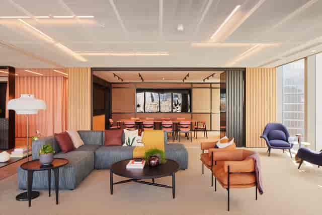 Modern meeting space with cozy seating and natural light at Myo Liverpool Street.