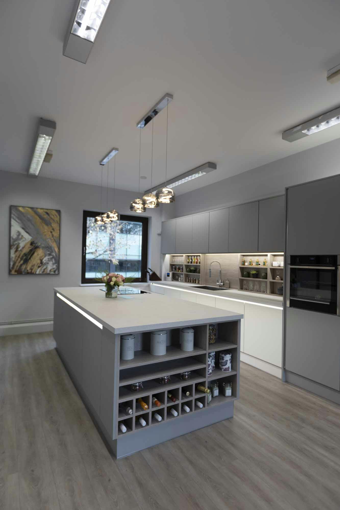 Modern kitchen space with sleek design for culinary events and gatherings.