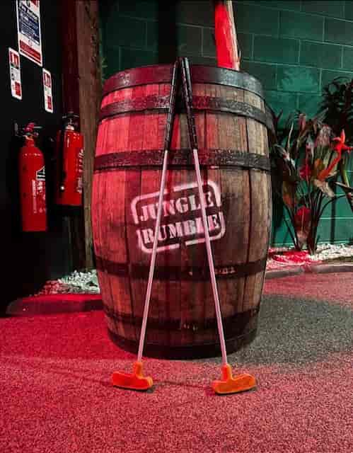 Mayan Course barrel at Jungle Rumble, ideal for team-building events in Birmingham.