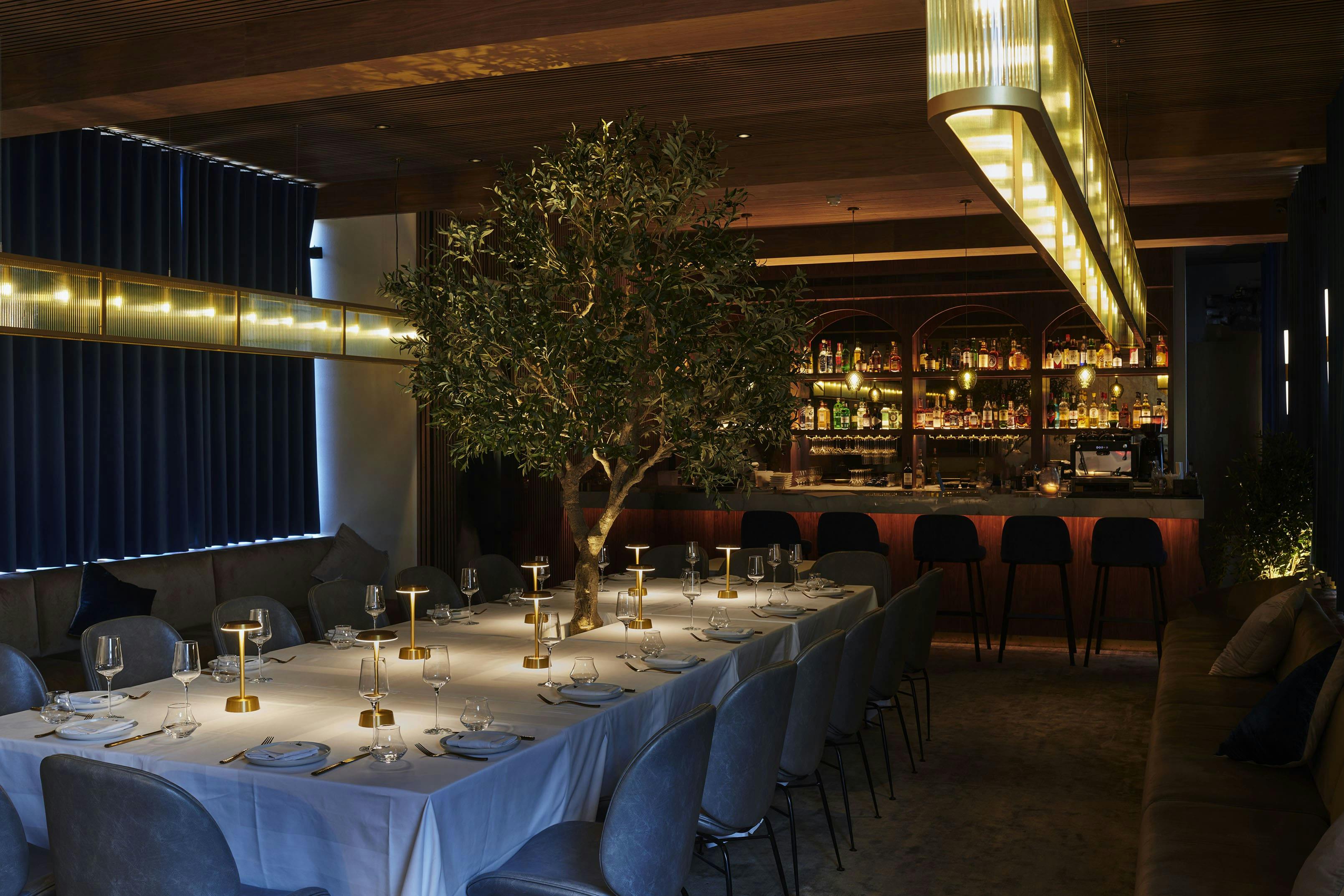 Private dining room at Sparrow Italia Mayfair, elegant setup for corporate events and gatherings.