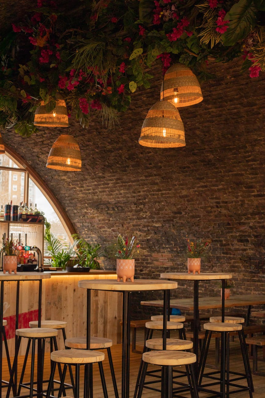 Stylish Pergola Brixton venue with exposed brick, ideal for gatherings and networking events.