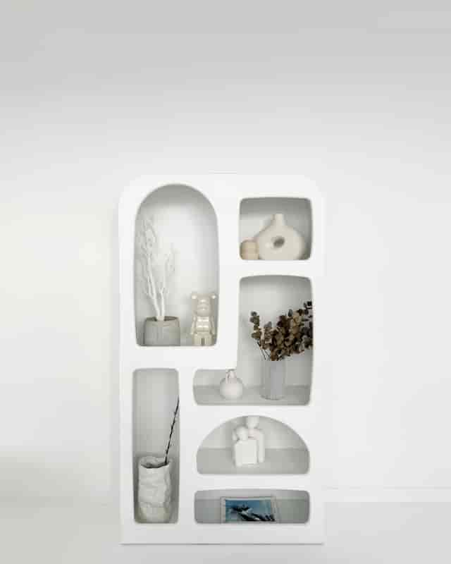 Modern minimalist shelving unit in Sumei Studios, ideal for events and gatherings.
