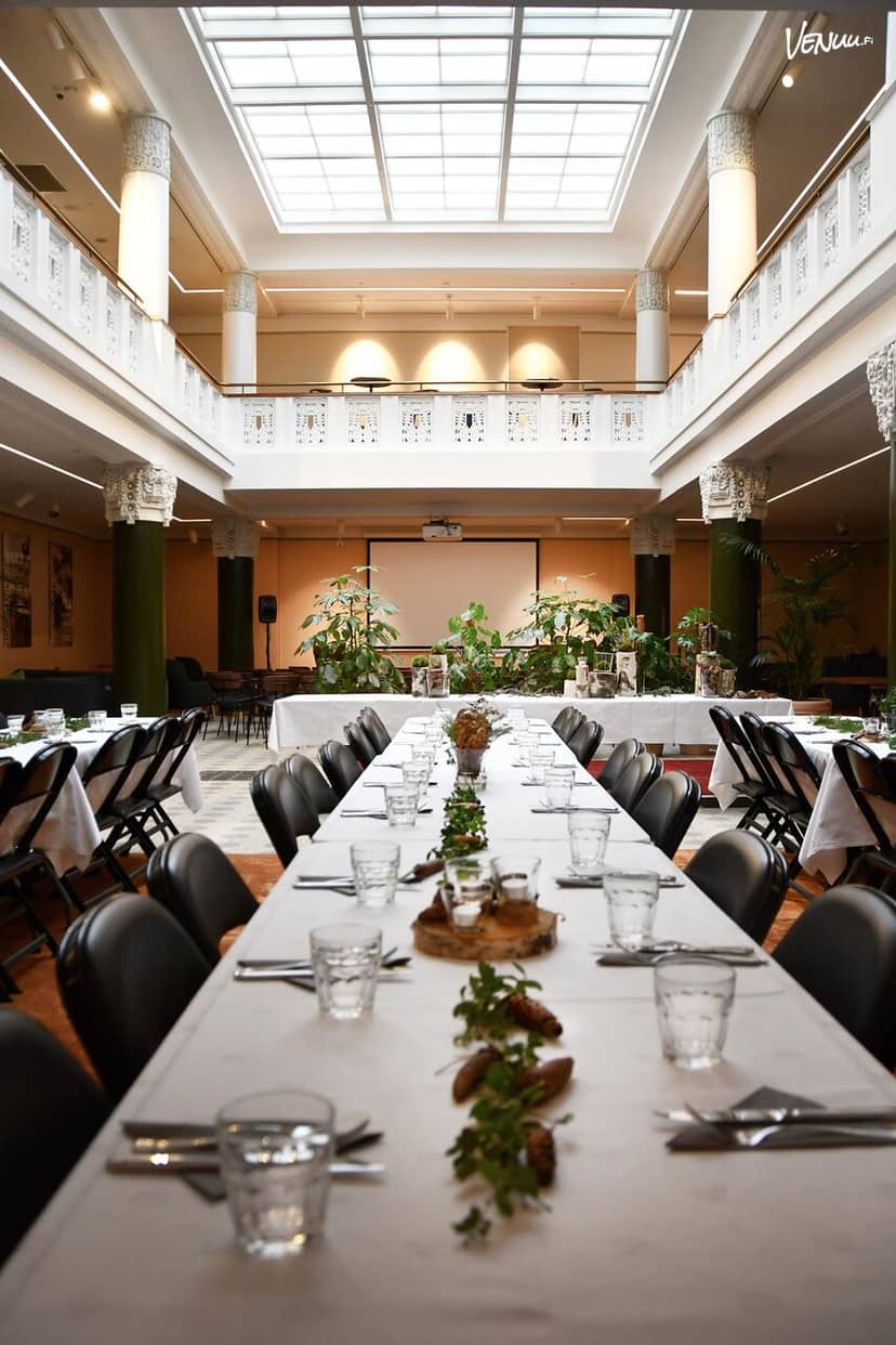 Elegant event space in Sofia Helsinki with a long table, perfect for workshops and meetings.